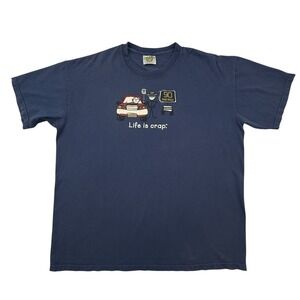 Life Is Crap T Shirt Mens Extra Large Navy Blue Graphic Speeding Ticket Humorous